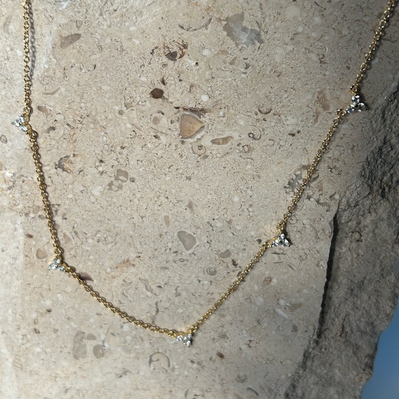 Edelweiss Sterling Silver or 14k Gold-Plated Necklace with CZ flower clusters - Picture 7 of 13